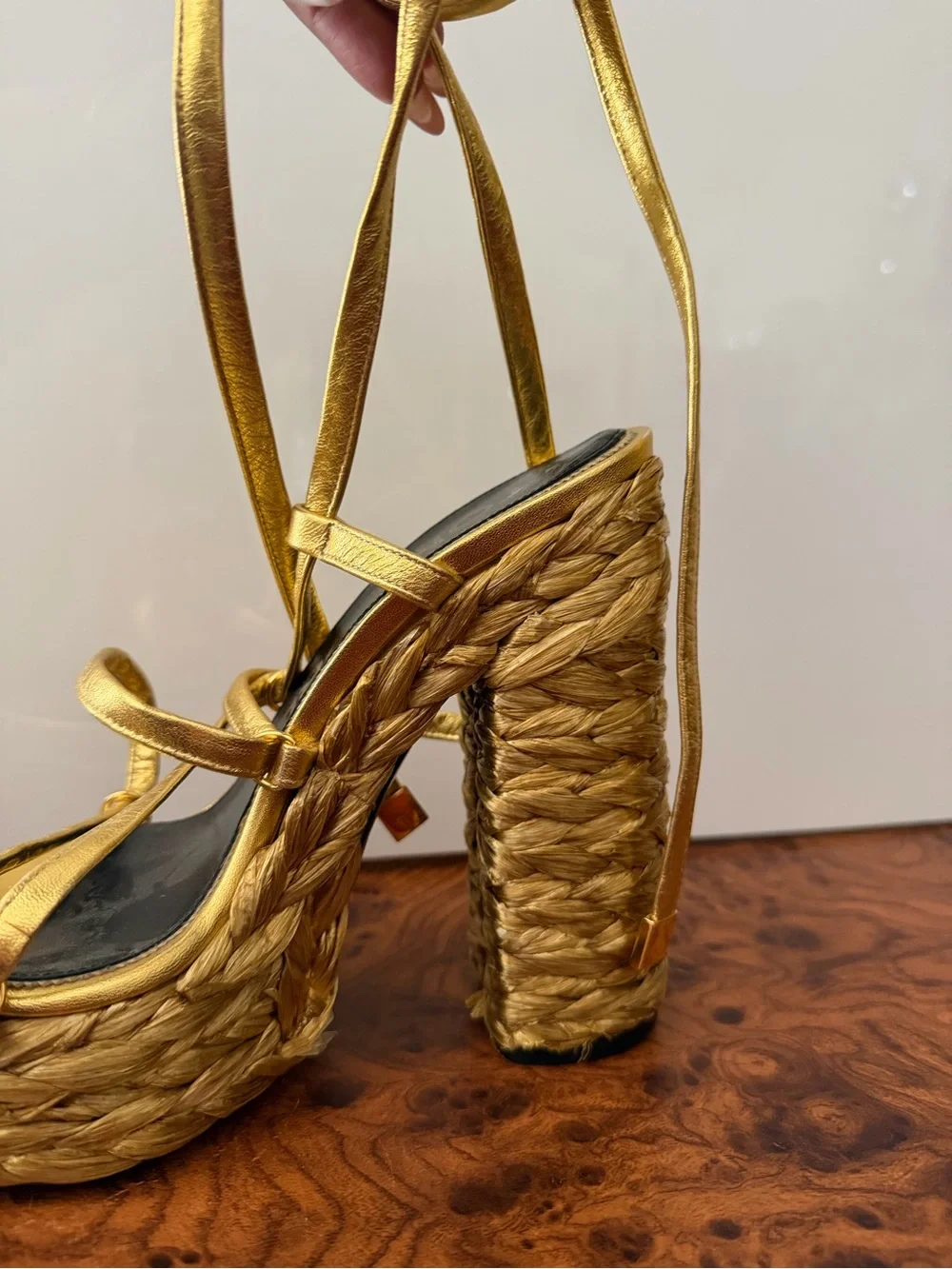 Tom Ford Metallic Gold Braided Platform Sandals